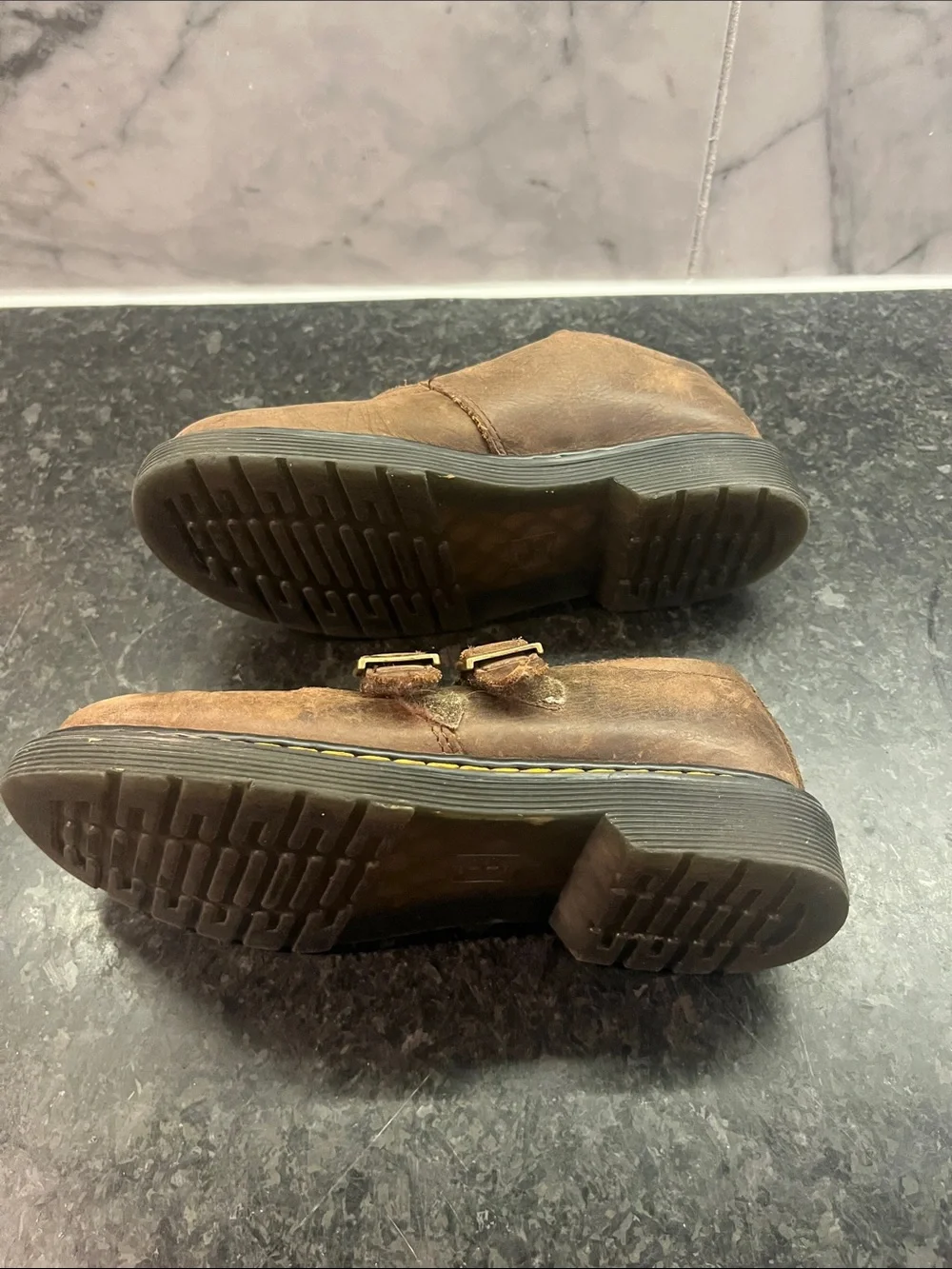 Kids Vintage Brown Leather Double-Buckle DR MARTENS School Shoes